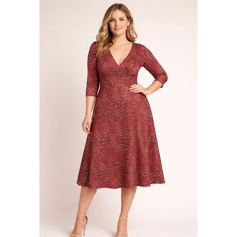 Patagonia Burgundy V-neck Printed 1/2 Sleeve Shift Dress XL #778
